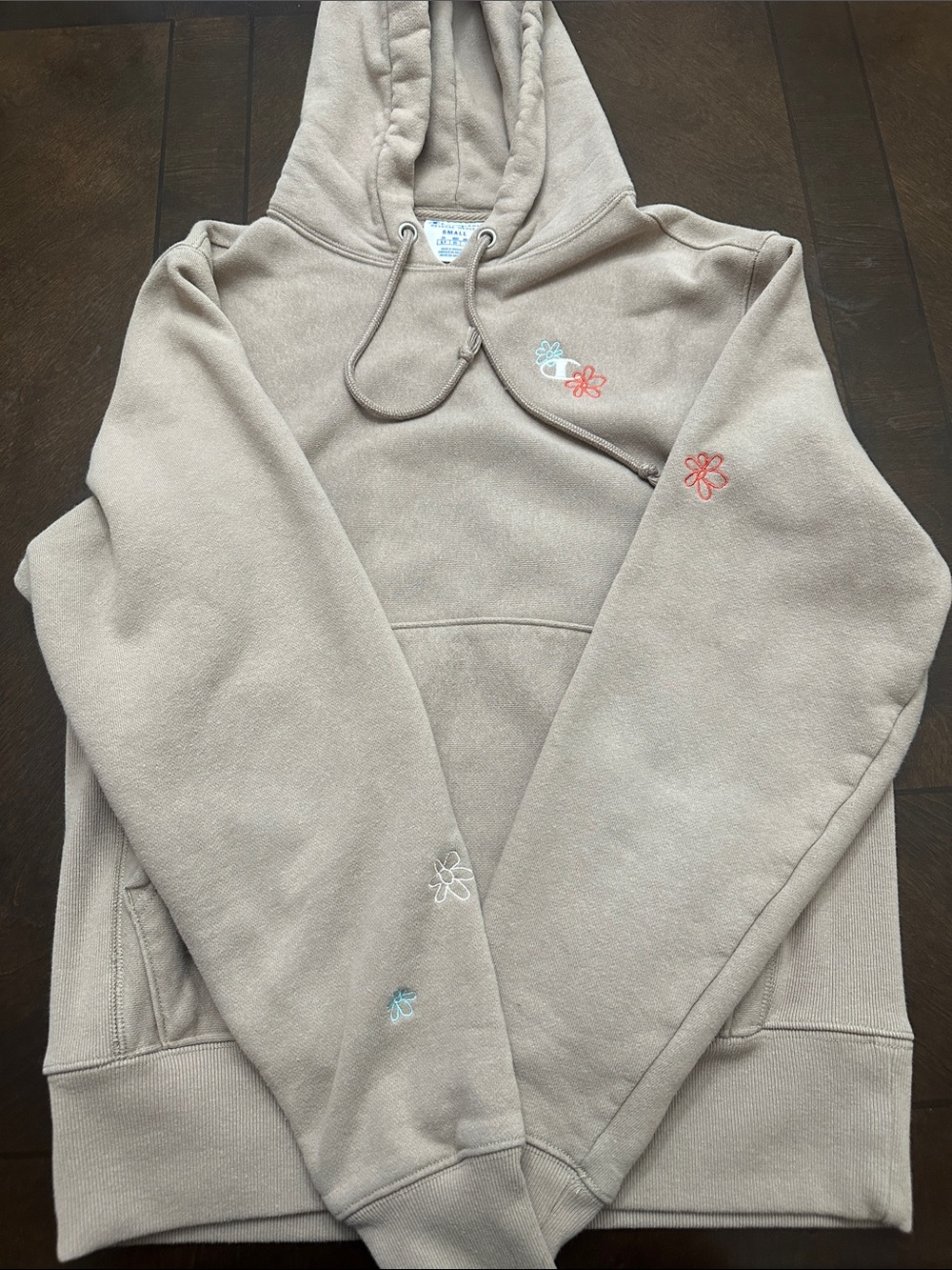 Champion Beige Hoodie with Pastel Floral Embroidery